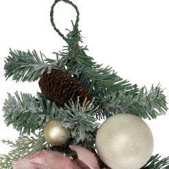 6' Pink Floral and Ball Ornament Frosted Pine Artificial Christmas Garland