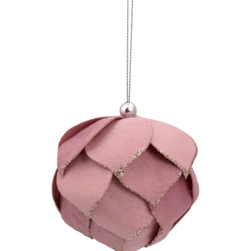 5" Pink Flower Glitter Petal Shatterproof Ball Christmas Ornament