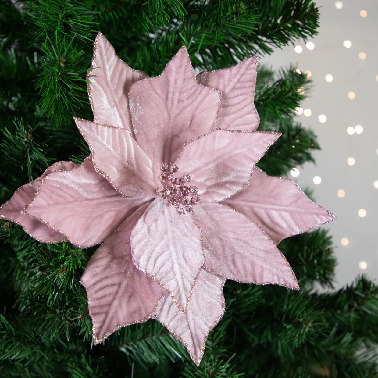 24" Pink Glittered Poinsettia Christmas Stem Spray
