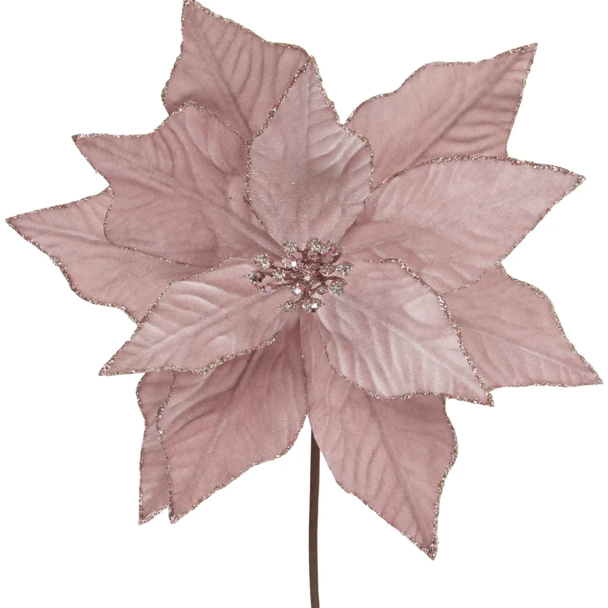 24" Pink Glittered Poinsettia Christmas Stem Spray