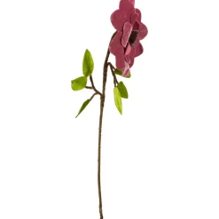 21.5" Pink Heart Flower with Stem and Leaves Christmas Pick
