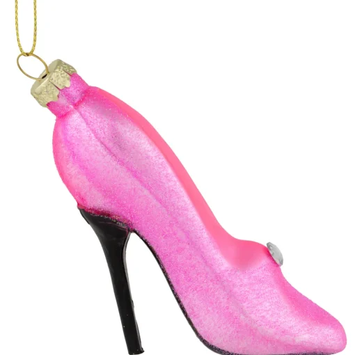 4" Pink High Heel Glittered Glass Christmas Ornament
