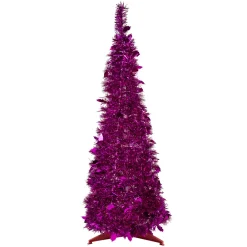 6' Pink Tinsel Pop-Up Artificial Christmas Tree, Unlit