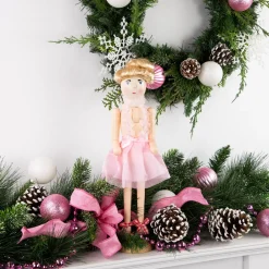 15.5" Pink Tutu Blonde Wooden Ballerina Wooden Christmas Nutcracker
