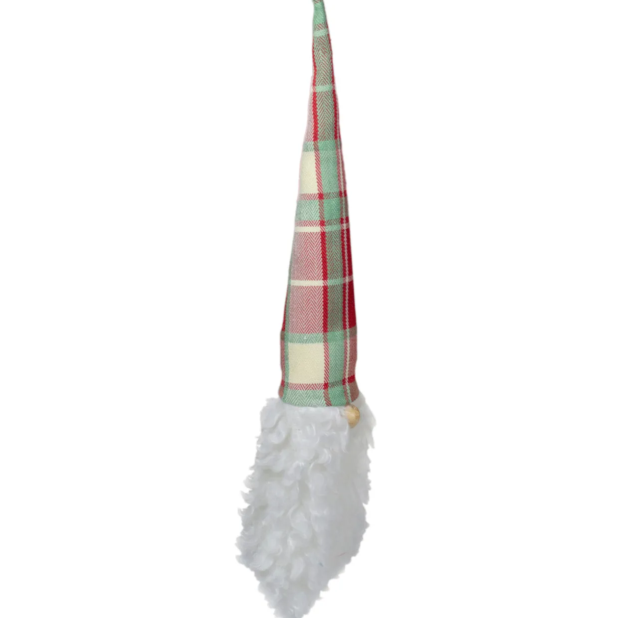 11" Plaid Green and Red Santa Head With a Warm Hat Christmas Ornament