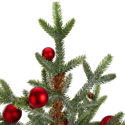 18" Potted Pine with Red Ornaments Medium Artificial Christmas Tree – Unlit