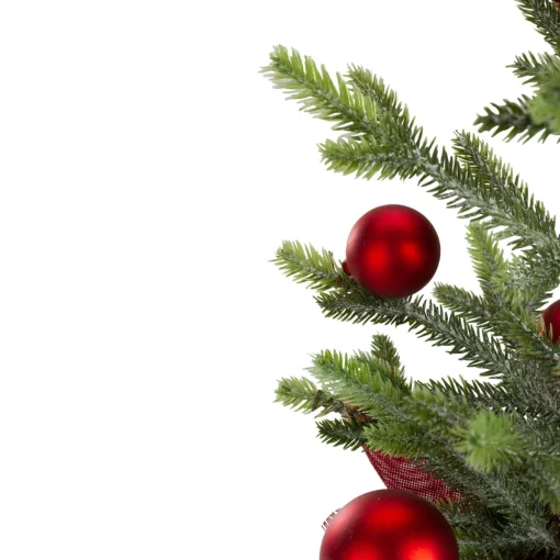 18" Potted Pine with Red Ornaments Medium Artificial Christmas Tree – Unlit