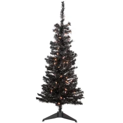4' Pre-Lit Black Artificial Tinsel Christmas Tree, Clear Lights
