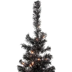4' Pre-Lit Black Artificial Tinsel Christmas Tree, Clear Lights