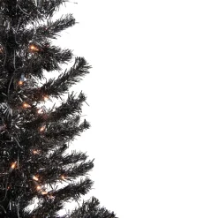 4' Pre-Lit Black Artificial Tinsel Christmas Tree, Clear Lights