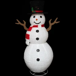 6' Pre-Lit Chenille Swirl Large Snowman with Top Hat Christmas Outdoor Decoration