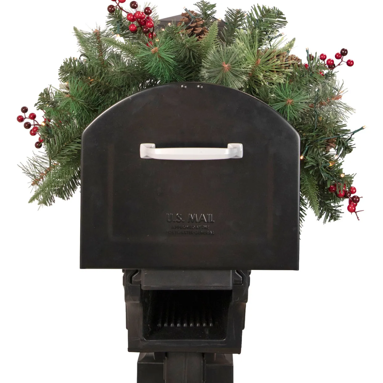 36" Pre-lit Decorated Pine Cone and Berries Artificial Christmas Mailbox Swag