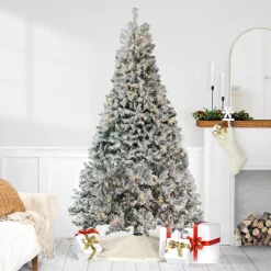 6.5' Pre-Lit Flocked Pine Medium Artificial Christmas Tree - Clear Lights