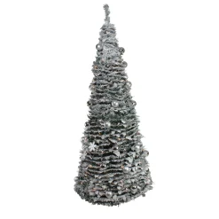 6' Pre-Lit Flocked Pre-Decorated Pop-Up Artificial Christmas Tree