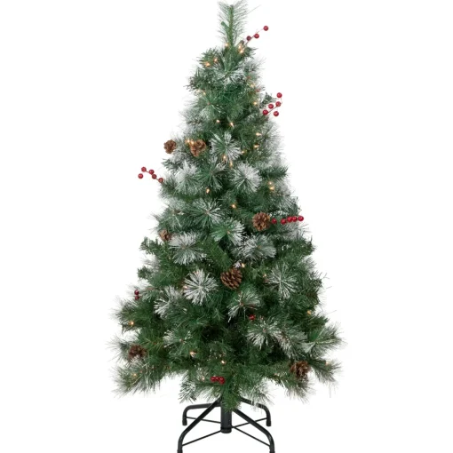 4' Pre-Lit Frosted Carolina Berry Spruce Artificial Christmas Tree, Clear Lights
