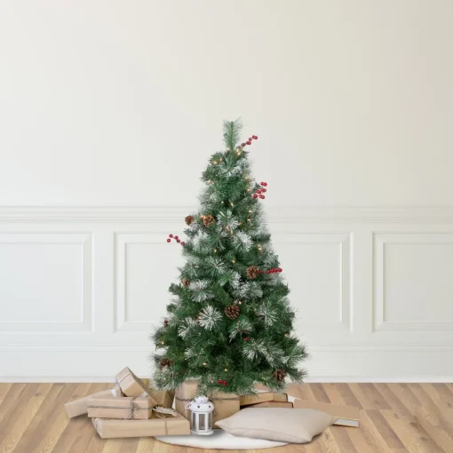 4' Pre-Lit Frosted Carolina Berry Spruce Artificial Christmas Tree, Clear Lights