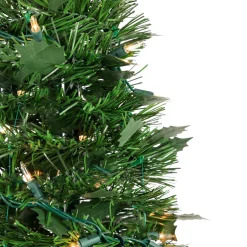 6' Pre-Lit Green Holly Leaf Pop-Up Artificial Christmas Tree - Clear Lights