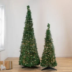 4' Pre-Lit Green Tinsel Pop-Up Artificial Christmas Tree, Clear Lights