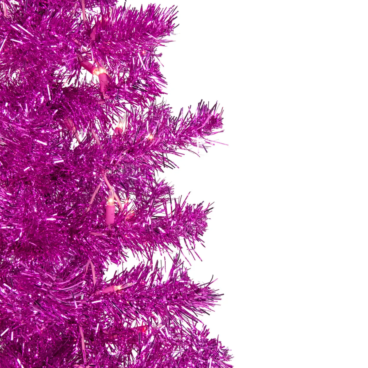 6' Pre-Lit Pink Artificial Tinsel Christmas Tree, Clear Lights