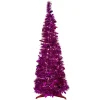 6' Pre-Lit Pink Tinsel Pop-Up Artificial Christmas Tree, Clear Lights