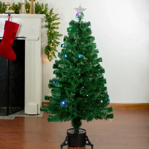 4' Pre-Lit Potted Fiber Optic Artificial Christmas Tree, Multicolor LED Lights