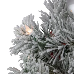 4’ Pre-Lit Potted Snowy Bristle Pine Flocked Artificial Christmas Tree, Clear Lights