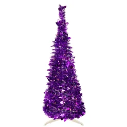 4' Pre-Lit Purple Tinsel Pop-Up Artificial Christmas Tree, Clear Lights