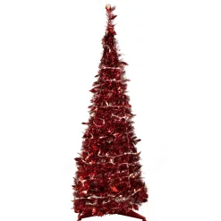 4' Pre-Lit Red Pop-Up Tinsel Christmas Tree, Clear Lights