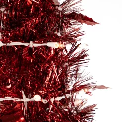 4' Pre-Lit Red Pop-Up Tinsel Christmas Tree, Clear Lights