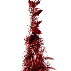 6' Pre-Lit Red Tinsel Pop-Up Artificial Christmas Tree - Clear Lights