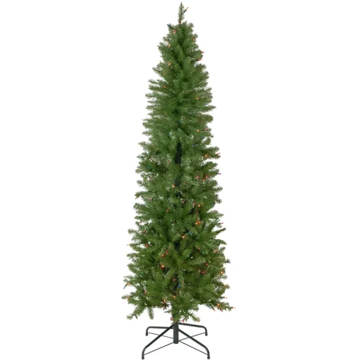 6.5' Pre-Lit Silver Lake Fir Pencil Artificial Christmas Tree, Multi Lights