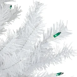 6.5’ Pre-Lit Slim Geneva White Spruce Artificial Christmas Tree, Green Lights