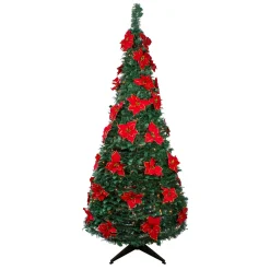 6' Pre-Lit Slim Pre-Decorated Poinsettia Pop-Up Artificial Christmas Tree