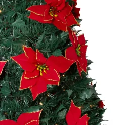 6' Pre-Lit Slim Pre-Decorated Poinsettia Pop-Up Artificial Christmas Tree