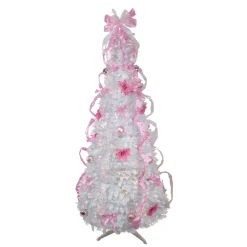 6' Pre-Lit White and Pink Pre-Decorated Pop-Up Artificial Christmas Tree