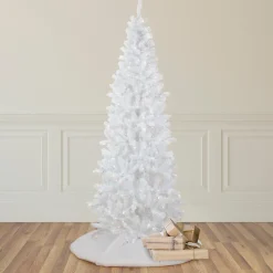 7.5' Pre-Lit White Georgian Pine Pencil Artificial Christmas Tree, Warm White LED Lights