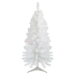 4' Pre-Lit White Pine Slim Artificial Christmas Tree - Multi Lights