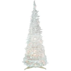 4' Pre-Lit White Tinsel Pop-Up Artificial Christmas Tree, Clear Lights