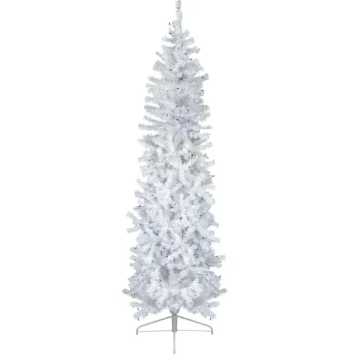 6.5' Pre-Lit Woodbury White Pine Pencil Artificial Christmas Tree, Blue Lights