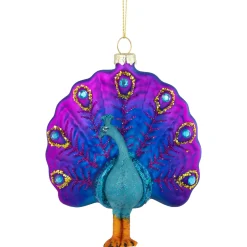 4.75" Purple and Pink Peacock Glass Christmas Ornament