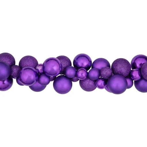 6' Purple 3-Finish Shatterproof Ball Christmas Garland