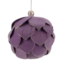 7" Purple Flower Glitter Petal Shatterproof Ball Christmas Ornament