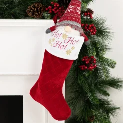 19" Quilted Red Velvet HO! HO! HO! Embroidered Christmas Stocking