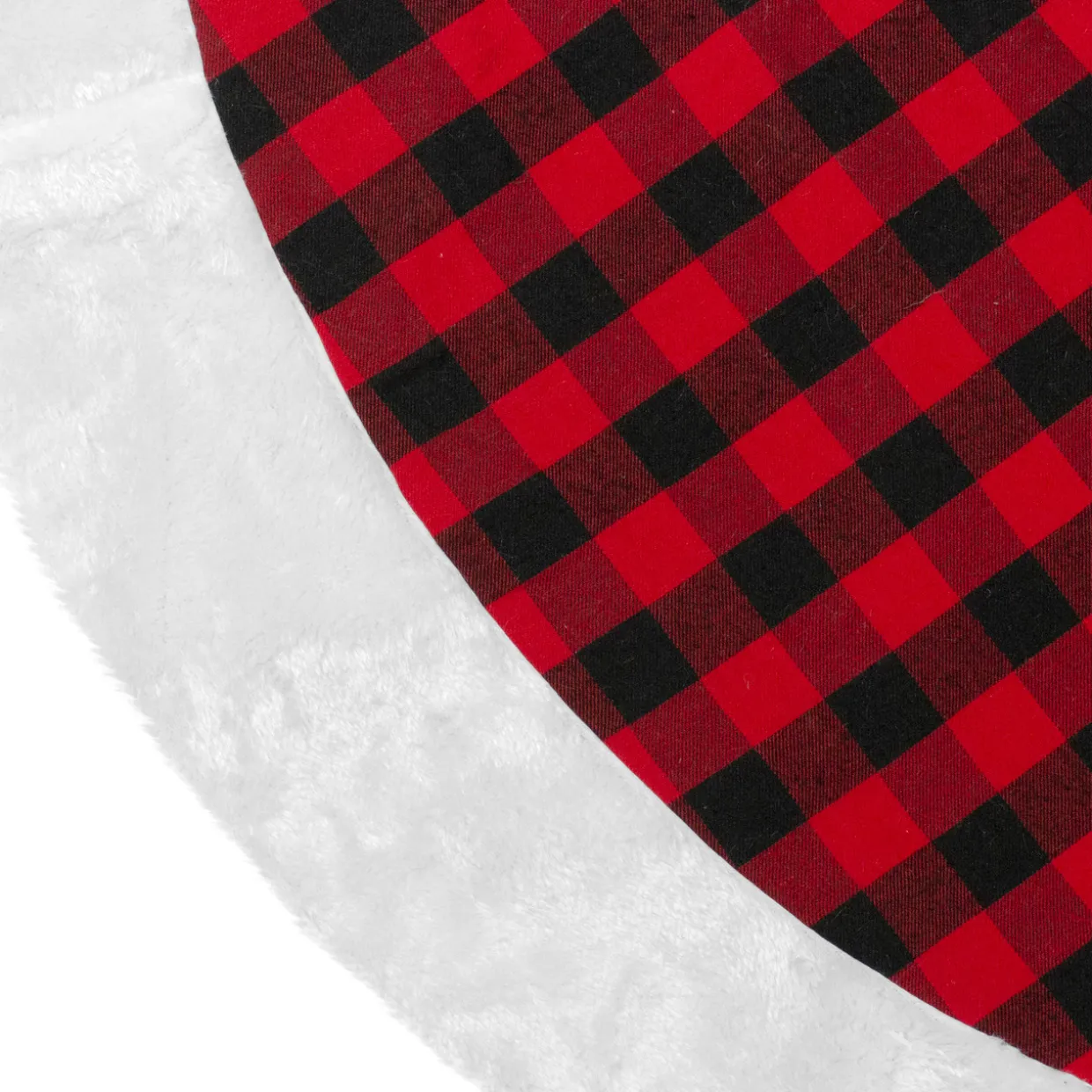 48" Red and Black Buffalo Plaid Christmas Tree Skirt with Faux Fur Trim
