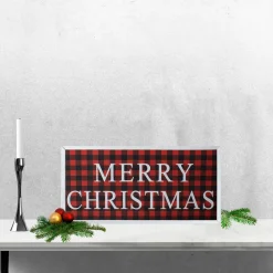 24” Red and Black Buffalo Plaid Merry Christmas Wooden Hanging Wall Sign