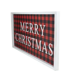 24” Red and Black Buffalo Plaid Merry Christmas Wooden Hanging Wall Sign