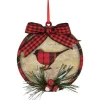 4" Red and Black Plaid Cardinal Disc Christmas Ornament