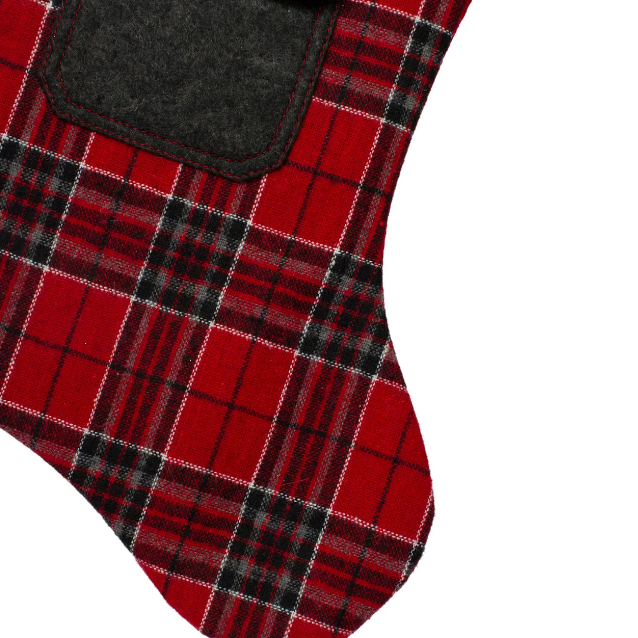 20.5" Red and Black Plaid Christmas Stocking with Pocket and Faux Fur Cuff