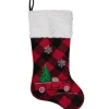 20.5" Red and Black Plaid Christmas Stocking With a Vintage Truck