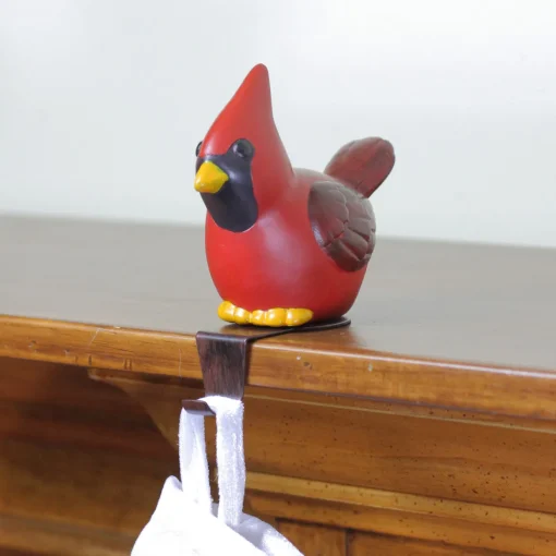 5.5" Red and Black Sitting Cardinal Bird Christmas Stocking Holder